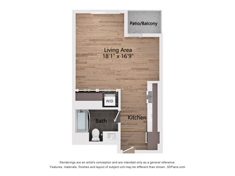 Floor plan for studio, 1 bath, 529 sqft
